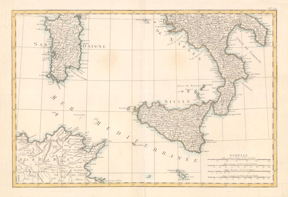 'L'Italie…' by Rizzi Zannoni. Southern Italy, Sicily & Sardinia  c1780 old map