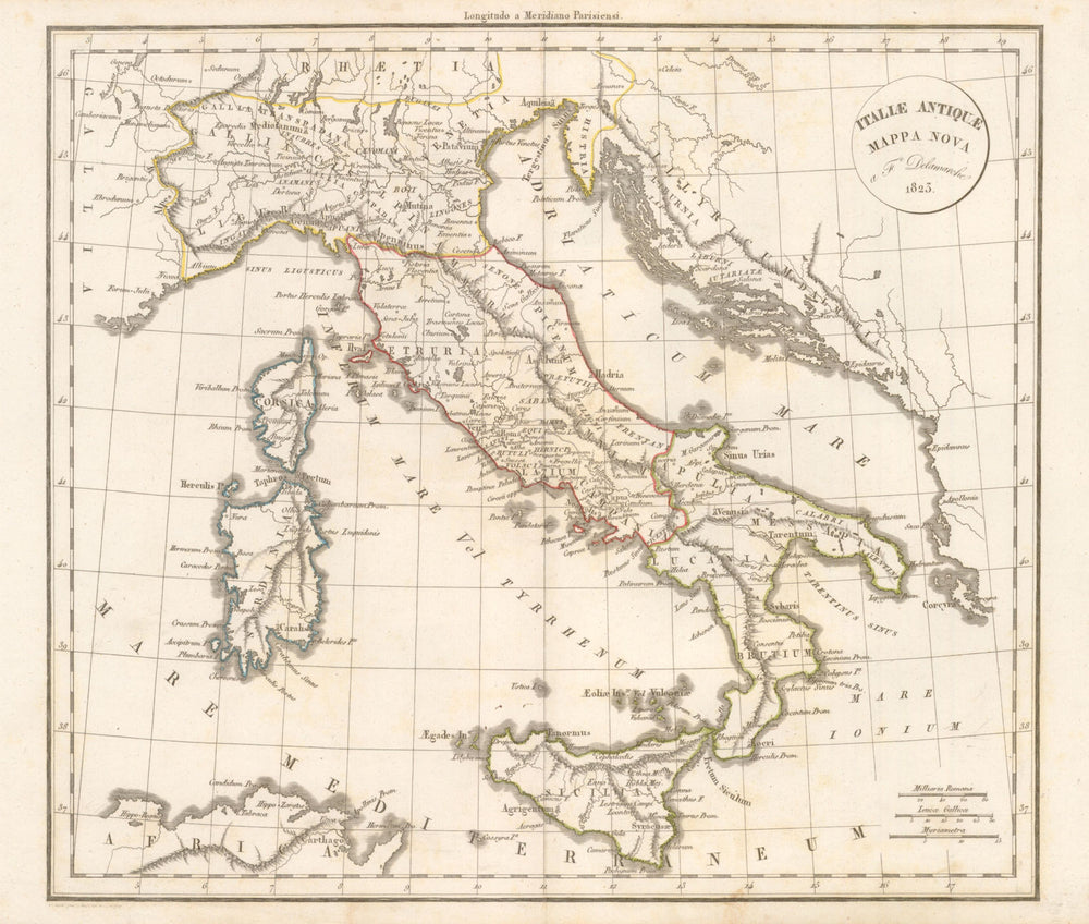 'Italiae Antiquae Mappa Nova' by Felix Delamarche. Ancient Italy 1823 old