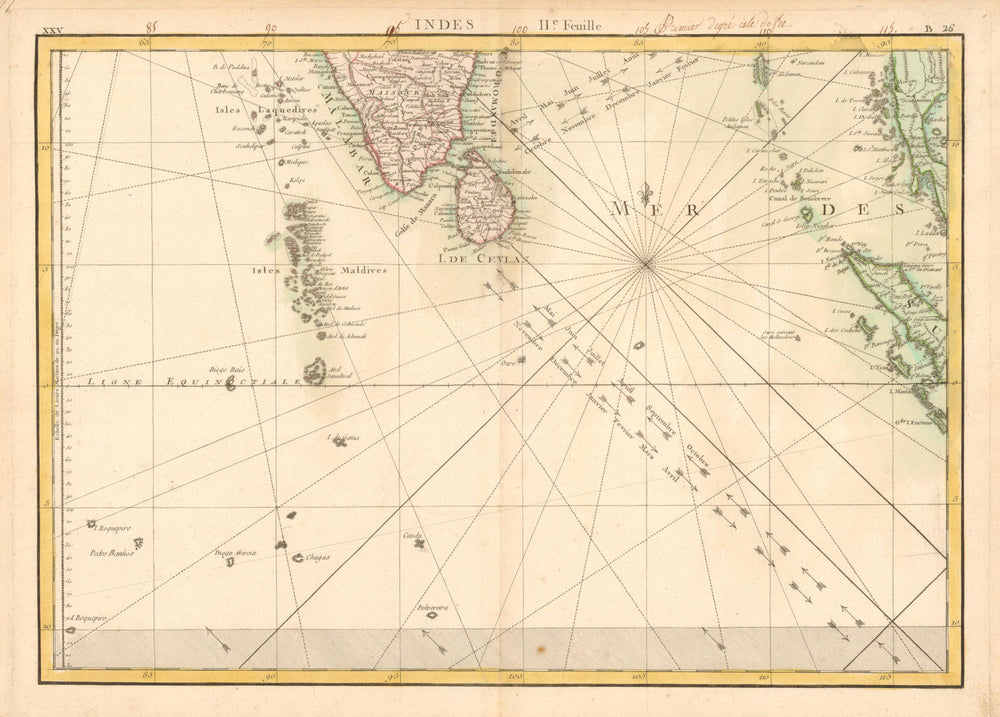 Indes IIe Feuille. BONNE. Indian Ocean Maldives Ceylon Chagos Andamans c1770 map