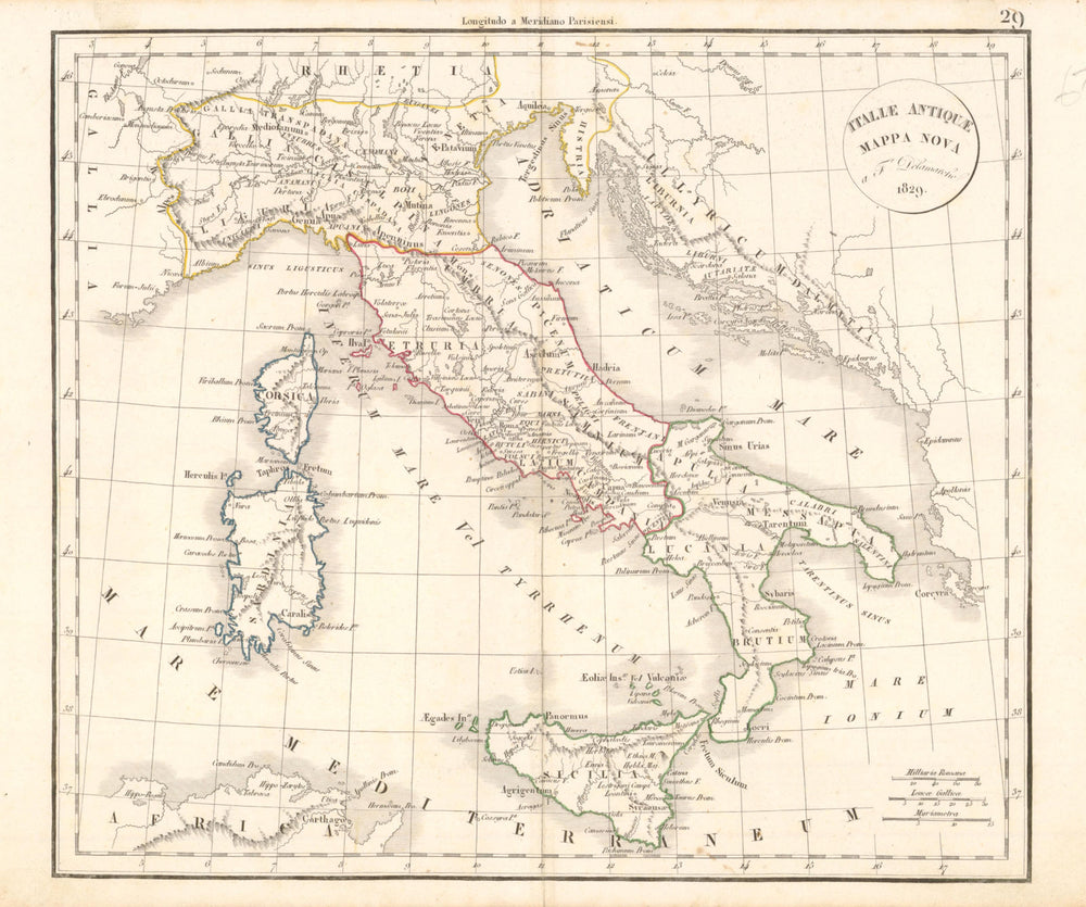 'Italiae Antiquae Mappa Nova' by Felix Delamarche. Ancient Italy 1829 old