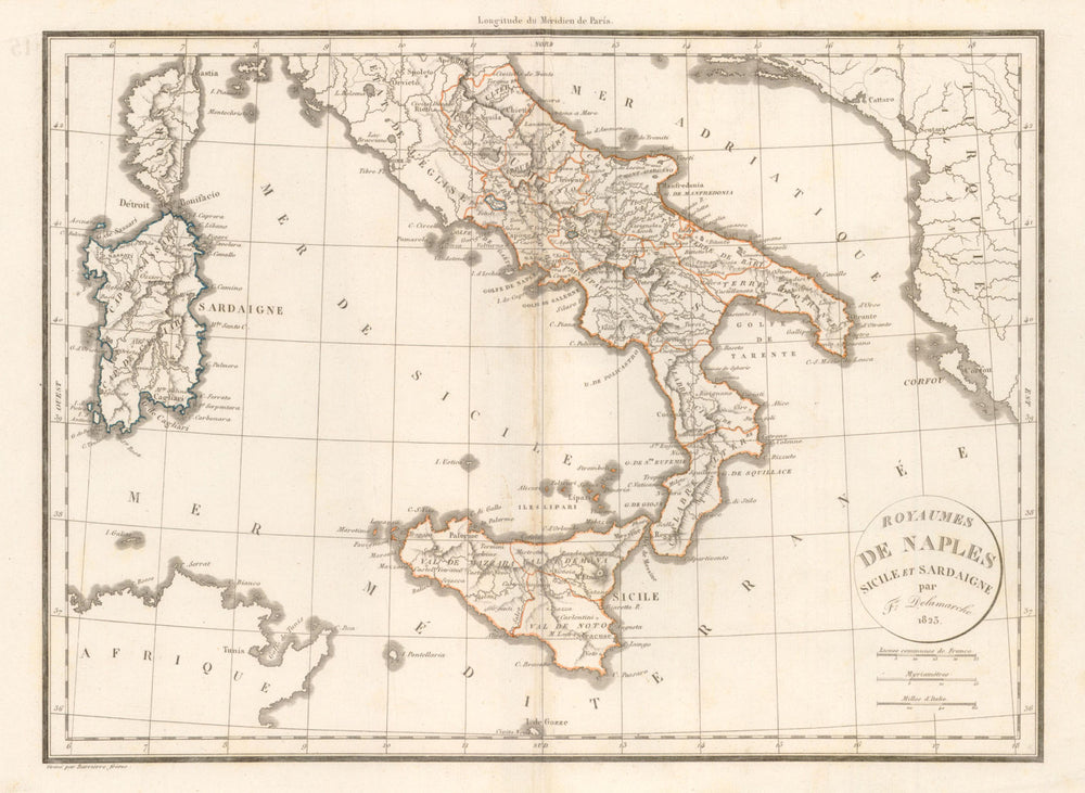 'Royaumes de Naples Sicile et Sardaigne'. DELAMARCHE. Sicily Sardinia 1823 map