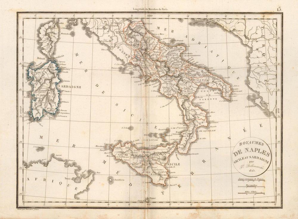 'Royaumes de Naples Sicile et Sardaigne'. DELAMARCHE. Sicily Sardinia 1825 map