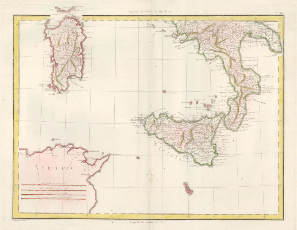 Ancient/Roman Southern Italy, Sicily & Sardinia by Mentelle/Chanlaire c1798 map