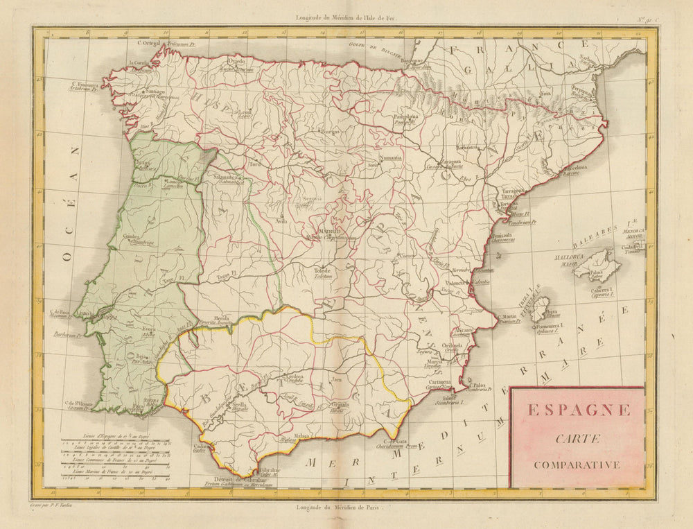 'Espagne Carte Comparative'. Mentelle/Chanlaire. Ancient/ Modern Spain c1798 map