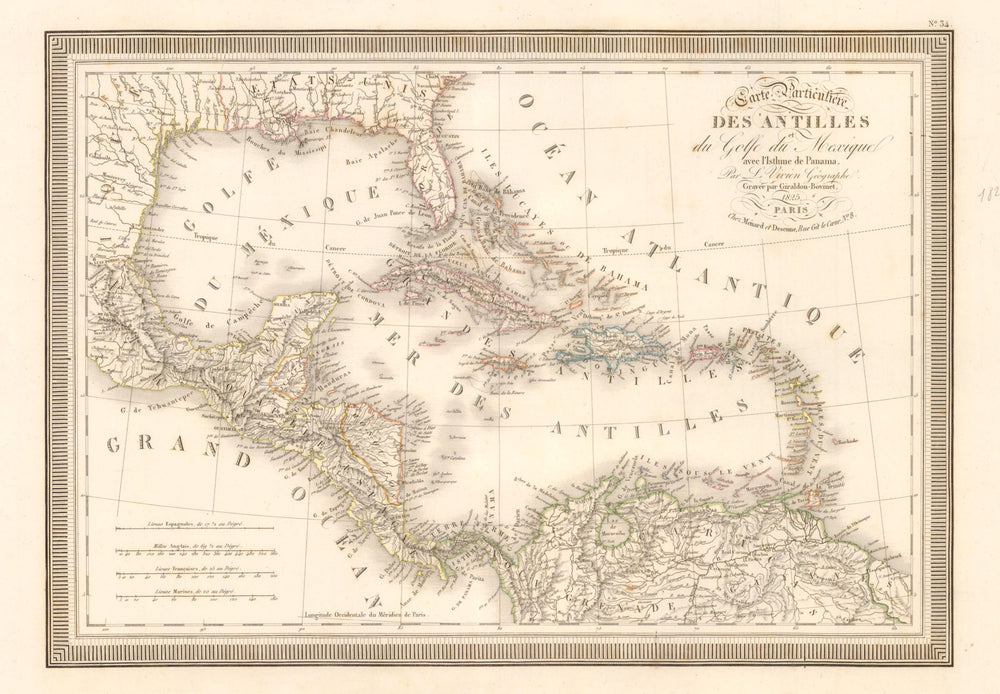 'Antilles et… Golfe du Mexique…' Vivien de Saint Martin. Caribbean 1825 map