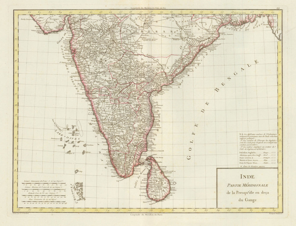 'Inde. Partie Méridionale…en deça du Gange'. Mentelle/Chanlaire. India c1795 map