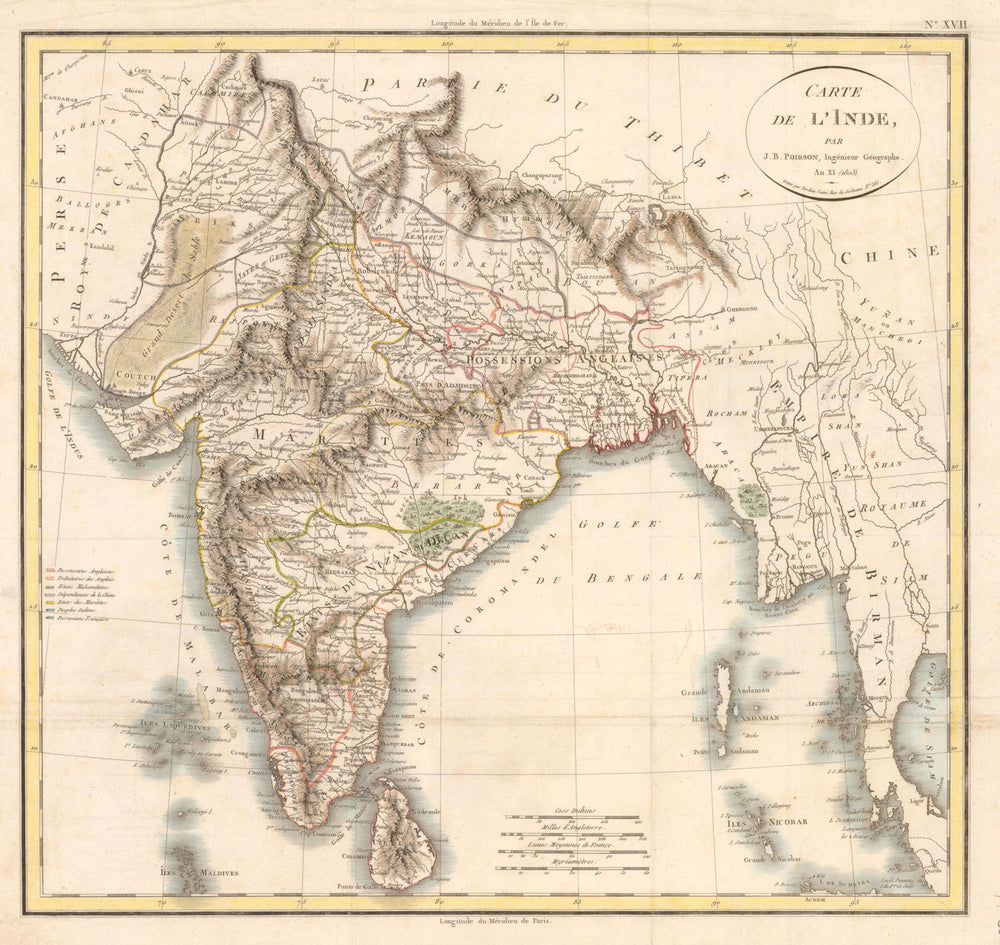 'Carte de L'Inde' by J.B. Poirson. British India & Burma 1803 old antique map