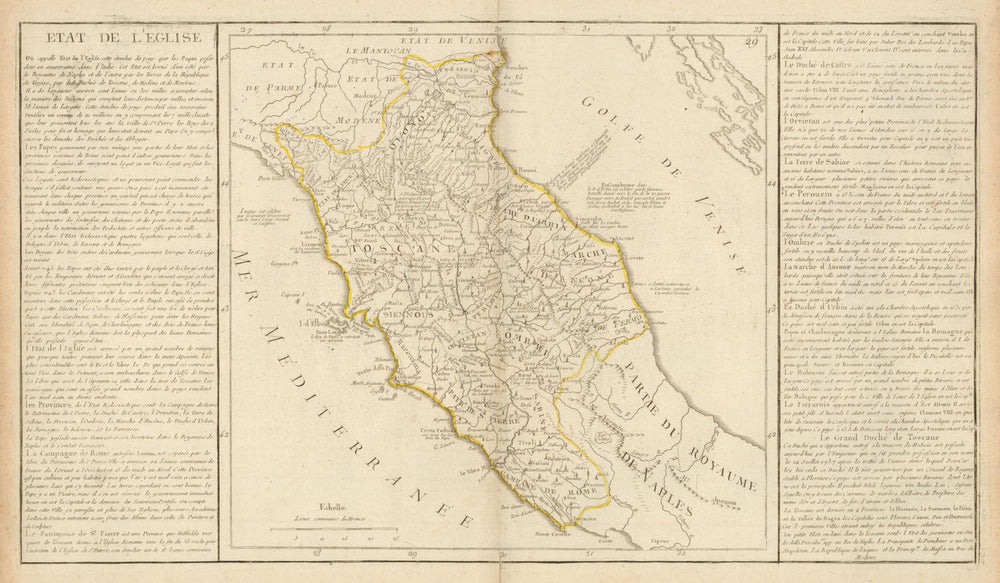 'Etat de L'Eglise' by J-B.L. Clouet. Papal States. Italy c1787 old antique map