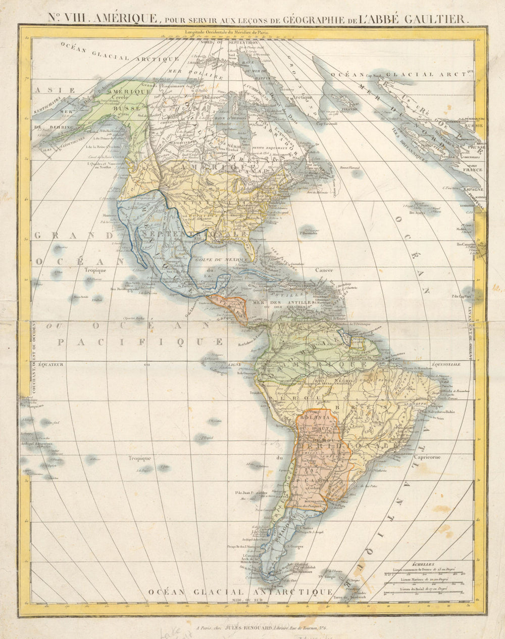'Amérique' from L'Abbé Gaultier's geography. Americas. RENOUARD c1830 old map
