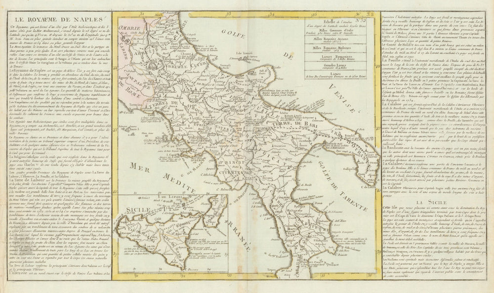 'Le Royaume de Naples' by J-B.L. Clouet. Kingdom of Naples c1787 old map