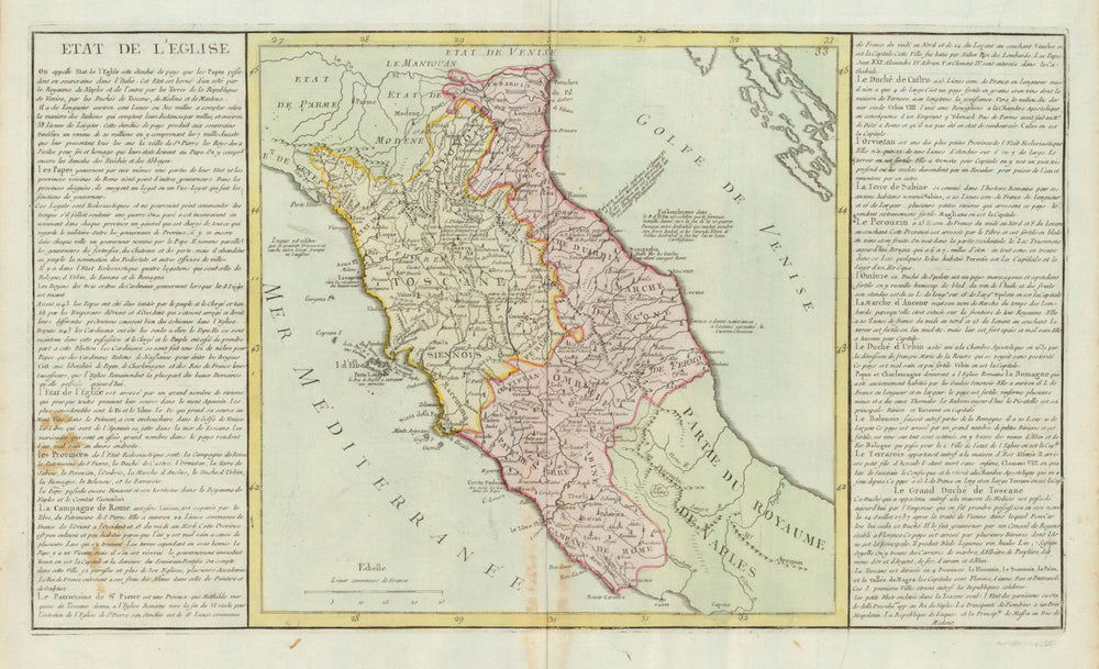 'Etat de L'Eglise' by J-B.L. Clouet. States of the Church. Italy c1787 old map