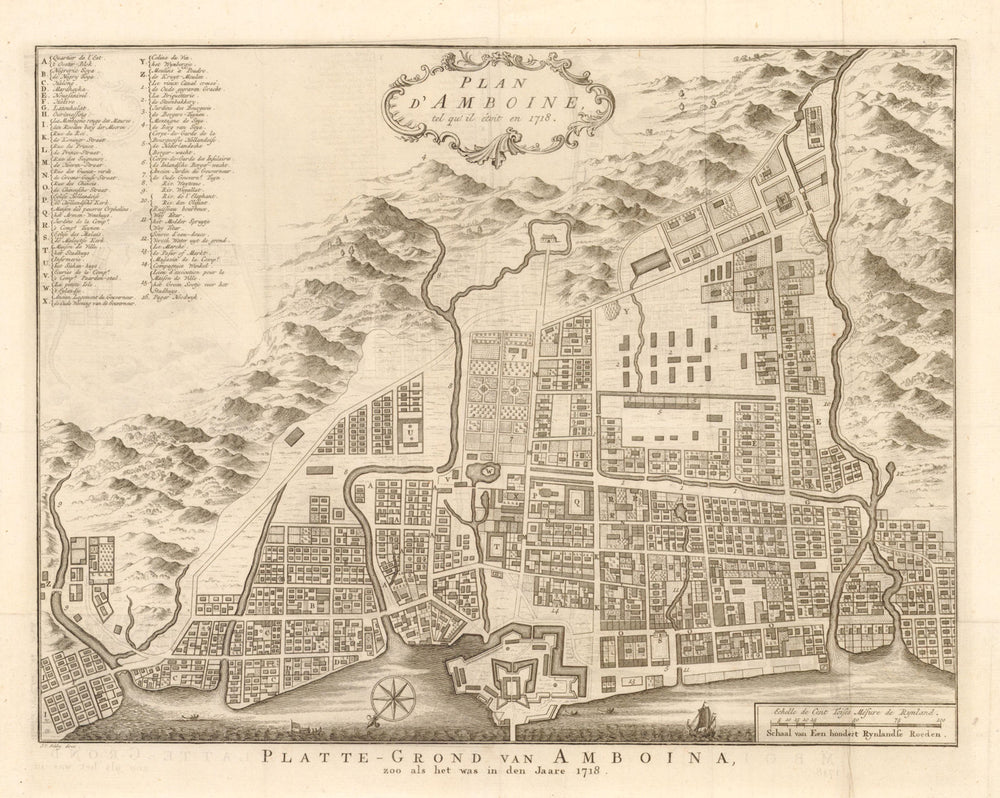 'Plan D'Amboine...en 1718'. Ambon, Dutch East Indies. SCHLEY/BELLIN c1748 map