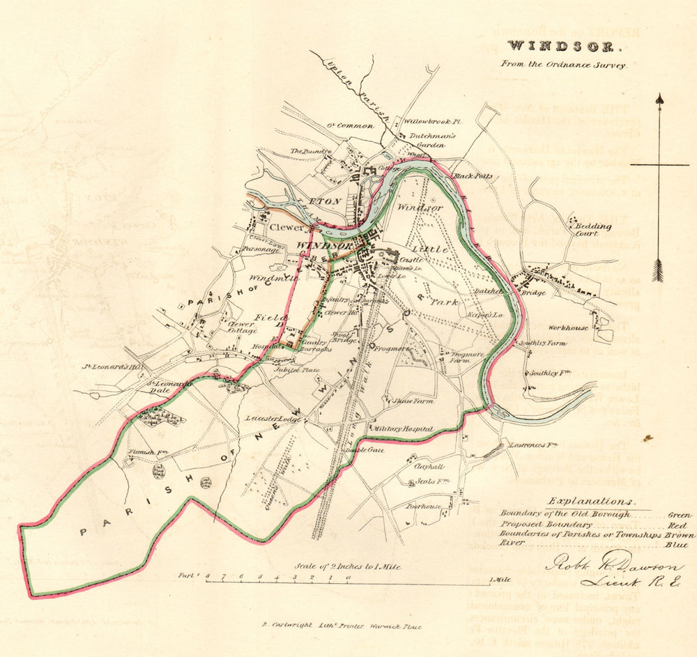 WINDSOR borough/town plan. REFORM ACT. Eton Great Park Berks. DAWSON 1832 map
