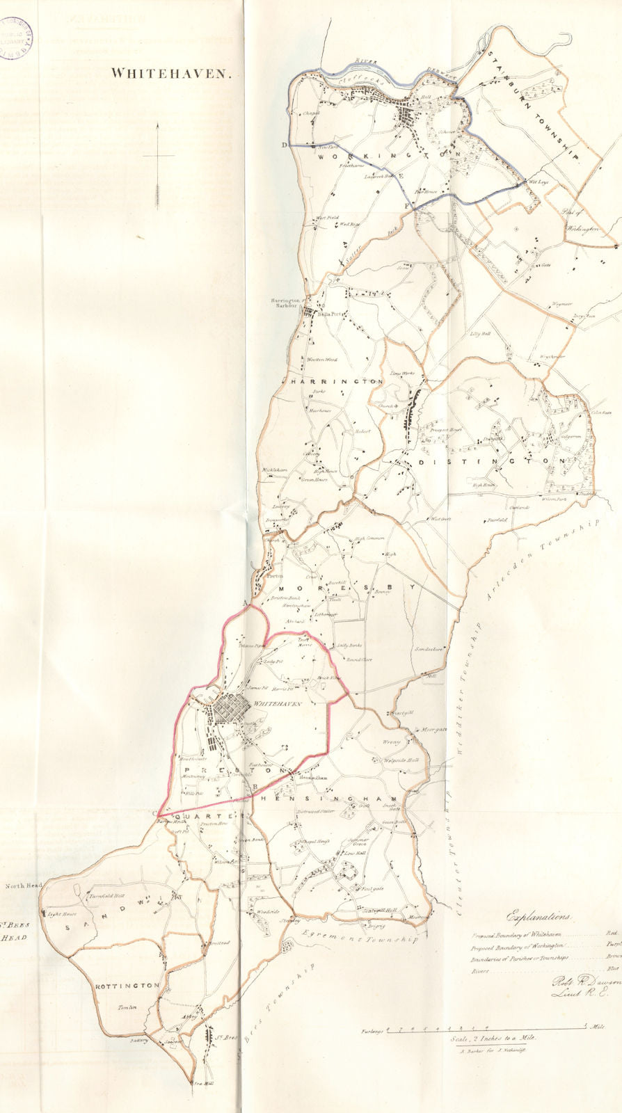 WHITEHAVEN & WORKINGTON borough/town plan. REFORM ACT. Cumbria. DAWSON 1832 map