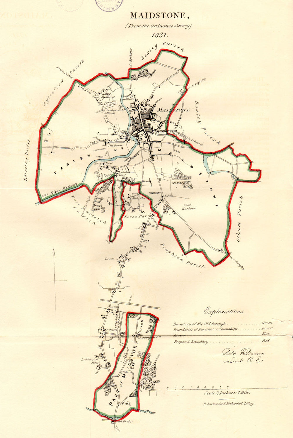 MAIDSTONE town/borough plan for the REFORM ACT. Kent. DAWSON 1832 old map