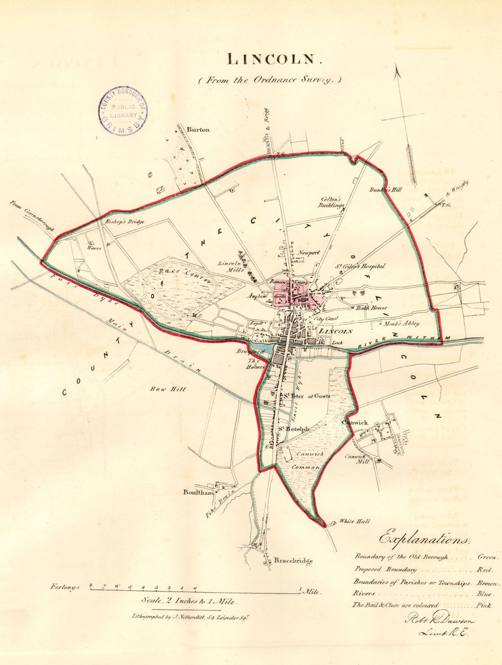 LINCOLN borough/town/city plan. REFORM ACT. Lincolnshire. DAWSON 1832 old map