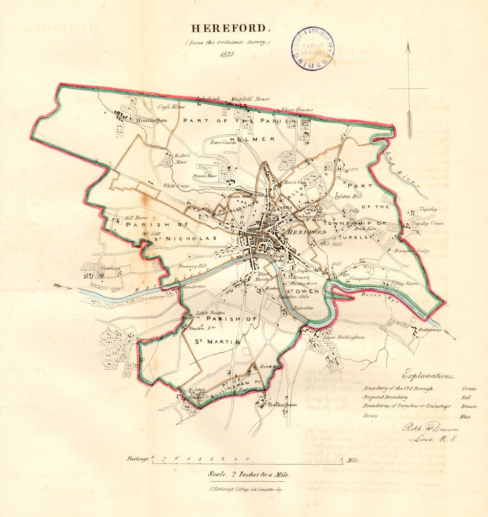 HEREFORD borough/town/city plan. REFORM ACT. Herefordshire. DAWSON 1832 map