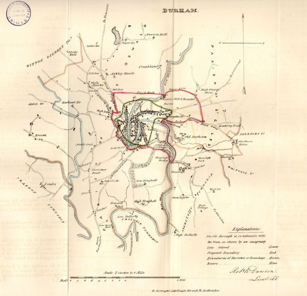 DURHAM town/borough/city plan for the REFORM ACT. DAWSON 1832 old antique map