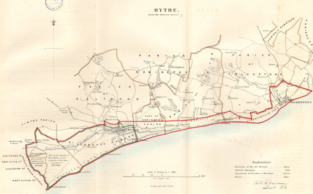 HYTHE & FOLKESTONE town/borough plan for the REFORM ACT. Kent. DAWSON 1832 map
