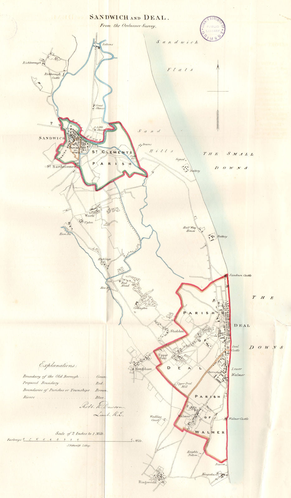SANDWICH & DEAL town/borough plan for the REFORM ACT. Kent. DAWSON 1832 map