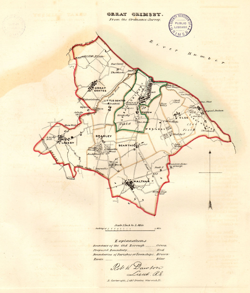 GREAT GRIMSBY town/borough plan. REFORM ACT. Lincolnshire. DAWSON 1832 old map