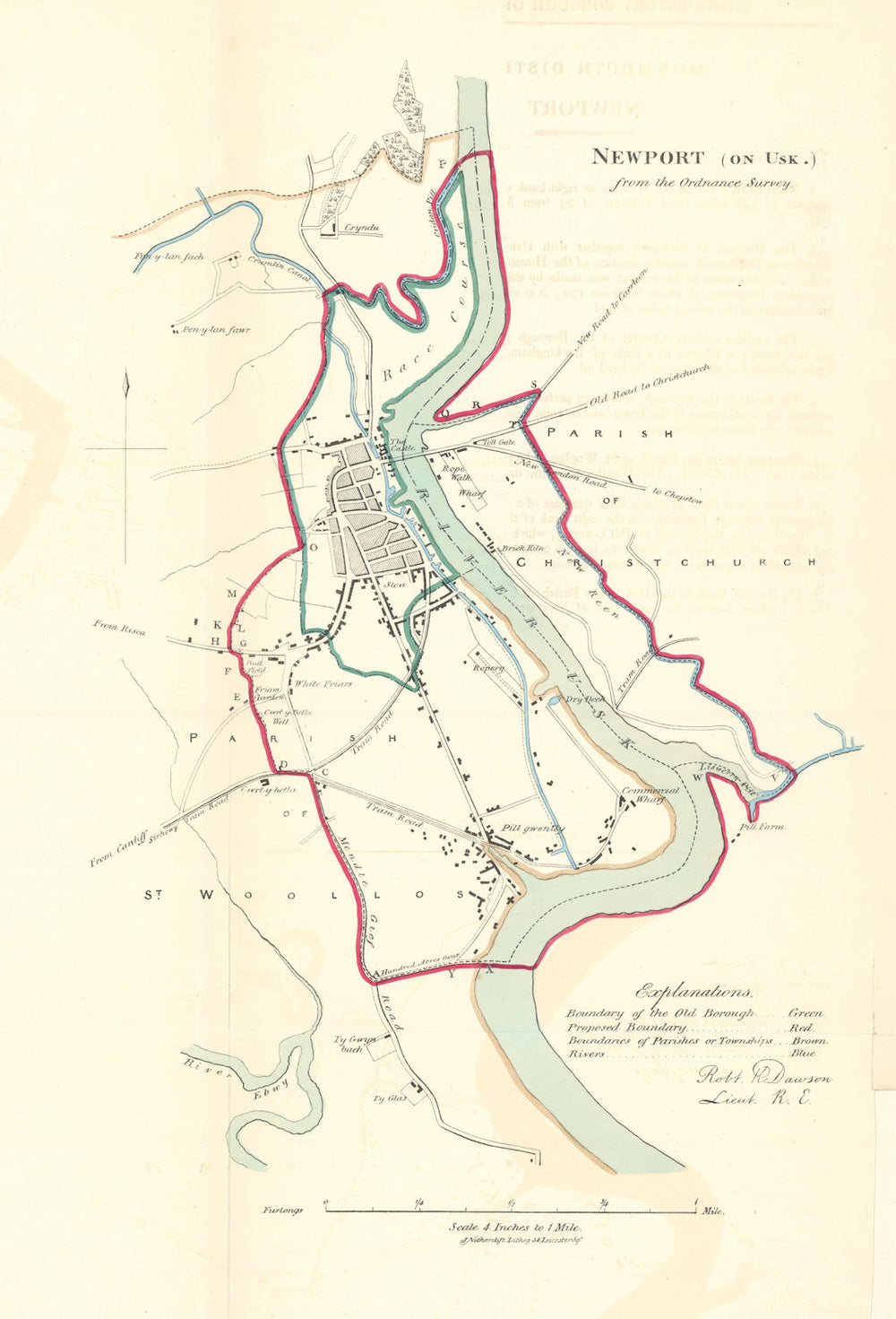 NEWPORT on Usk town/borough plan for the REFORM ACT. Wales. DAWSON 1832 map