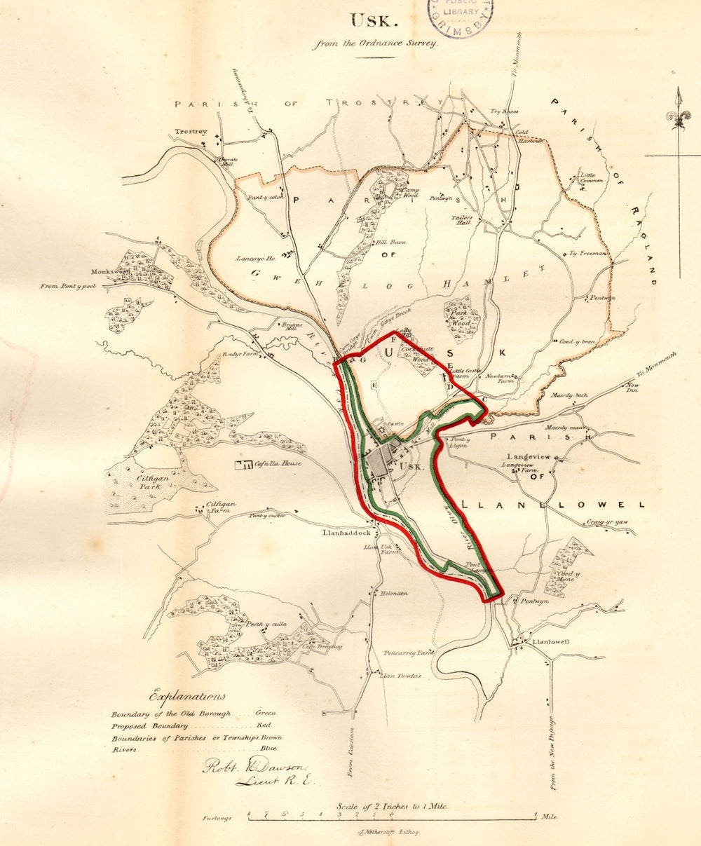 USK town/borough plan. REFORM ACT. Llanbadoc. Monmouthshire. DAWSON 1832 map
