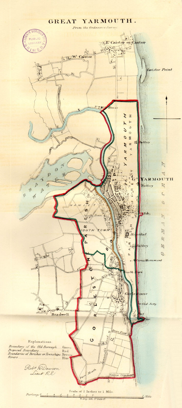 GREAT YARMOUTH town/borough plan. REFORM ACT. Caister. Norfolk. DAWSON 1832 map