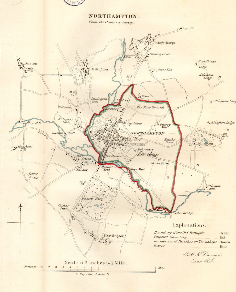 NORTHAMPTON town/borough plan & Wards. BOUNDARY REVIEW. DAWSON 1832 old map