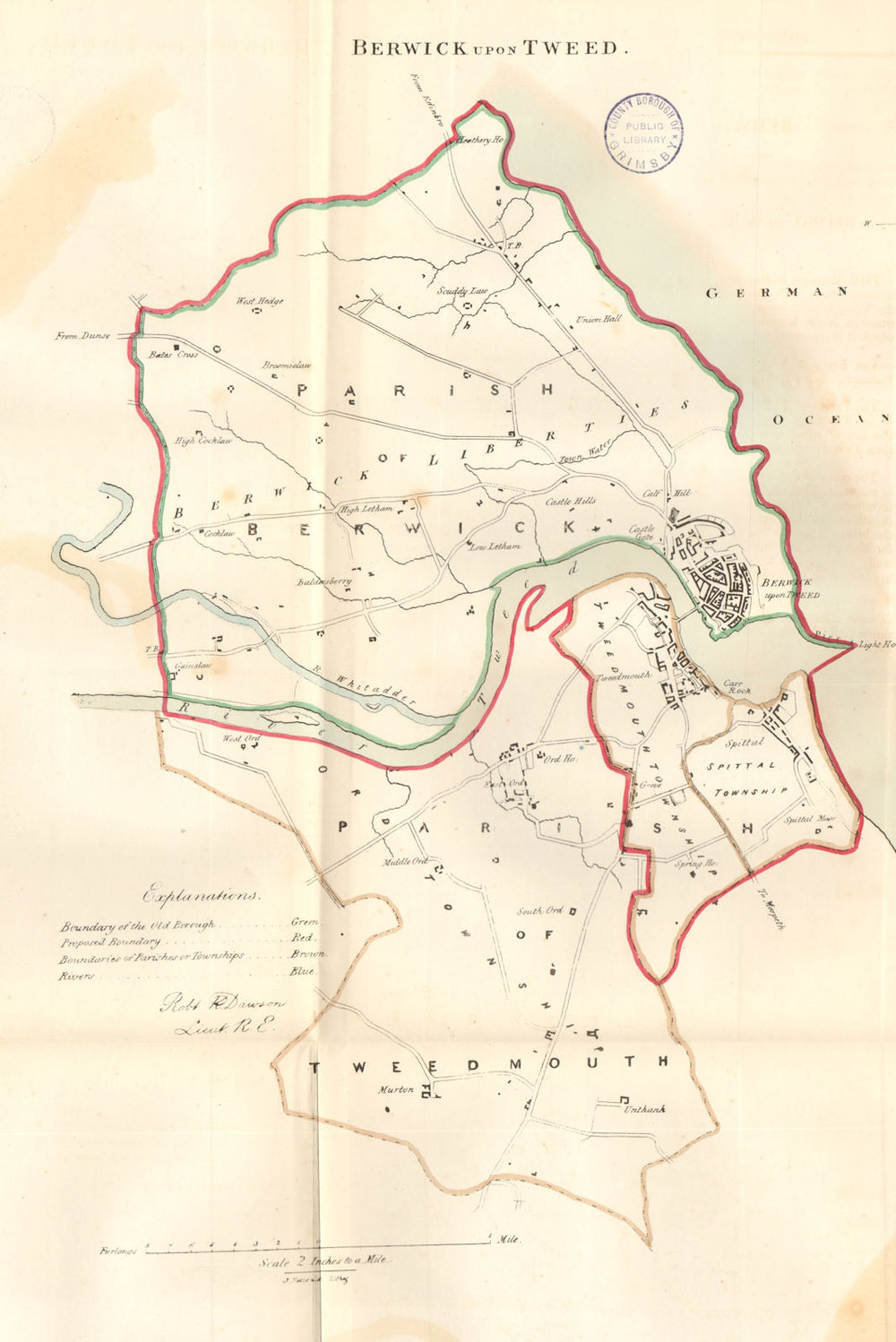 BERWICK UPON TWEED town/borough plan BOUNDARY REVIEW. Northumbs. DAWSON 1832 map