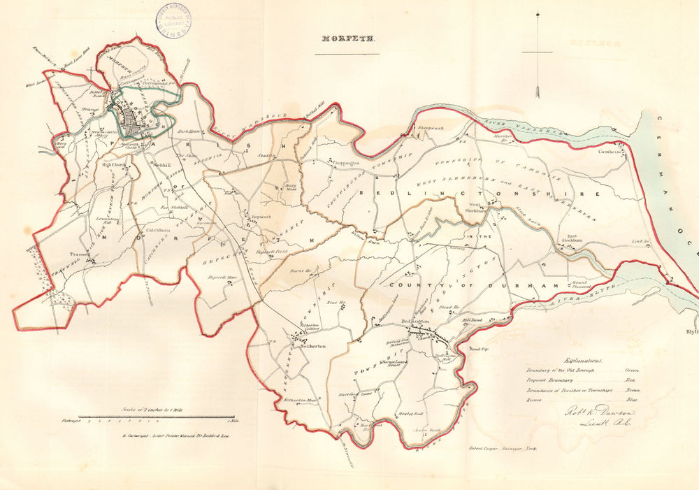 MORPETH town/borough plan. REFORM ACT. Bedlington Northumberland.DAWSON 1832 map