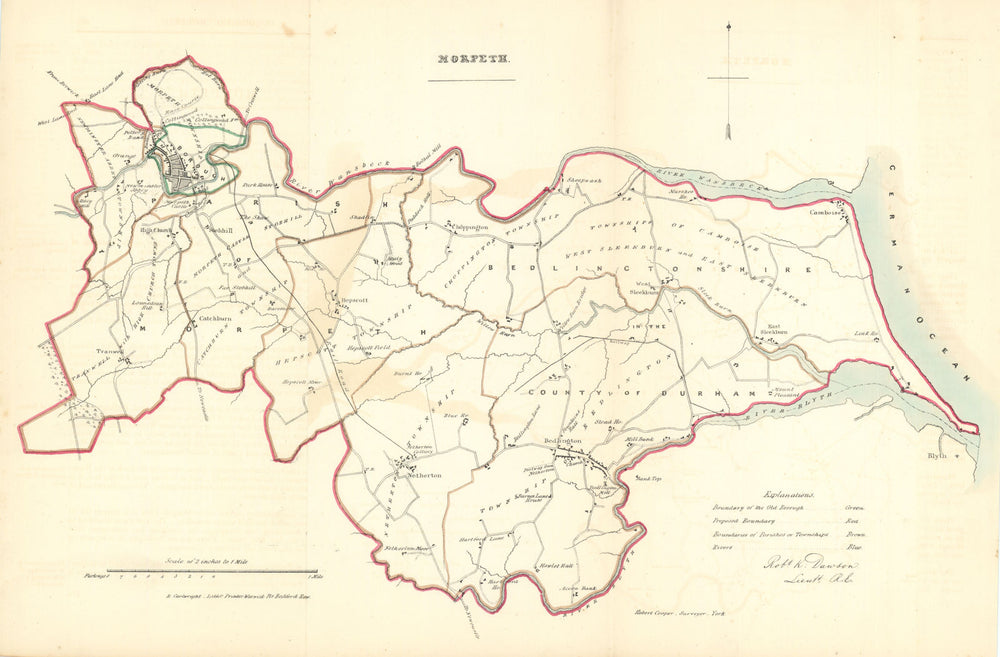 MORPETH town/borough plan. REFORM ACT. Bedlington Northumberland.DAWSON 1832 map