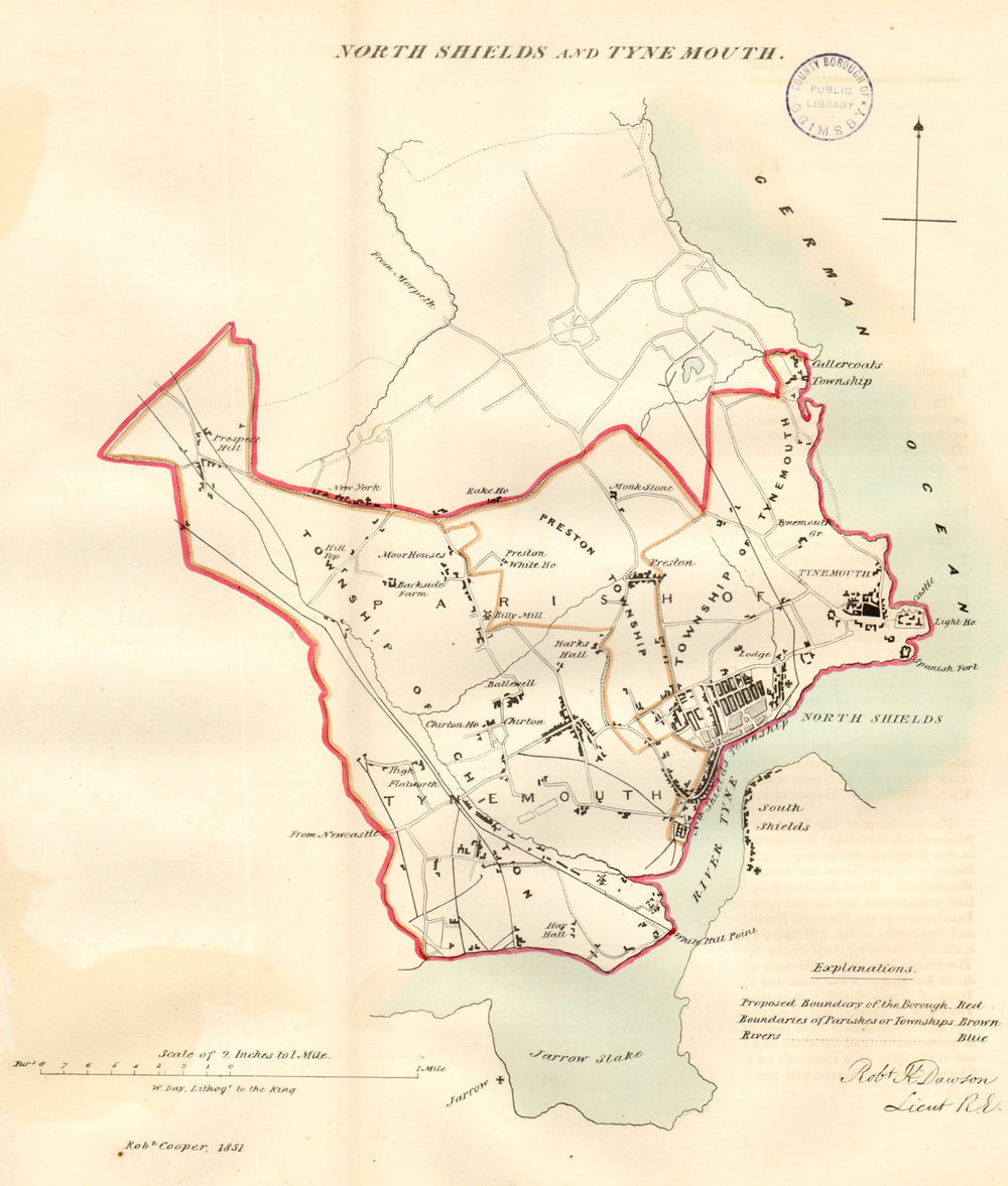 NORTH SHIELDS & TYNEMOUTH borough/town plan REFORM ACT Northumbs DAWSON 1832 map