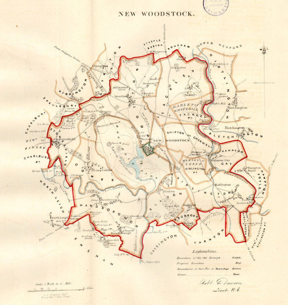 NEW WOODSTOCKtown/borough plan. REFORM ACT. Oxfordshire. DAWSON 1832 old map
