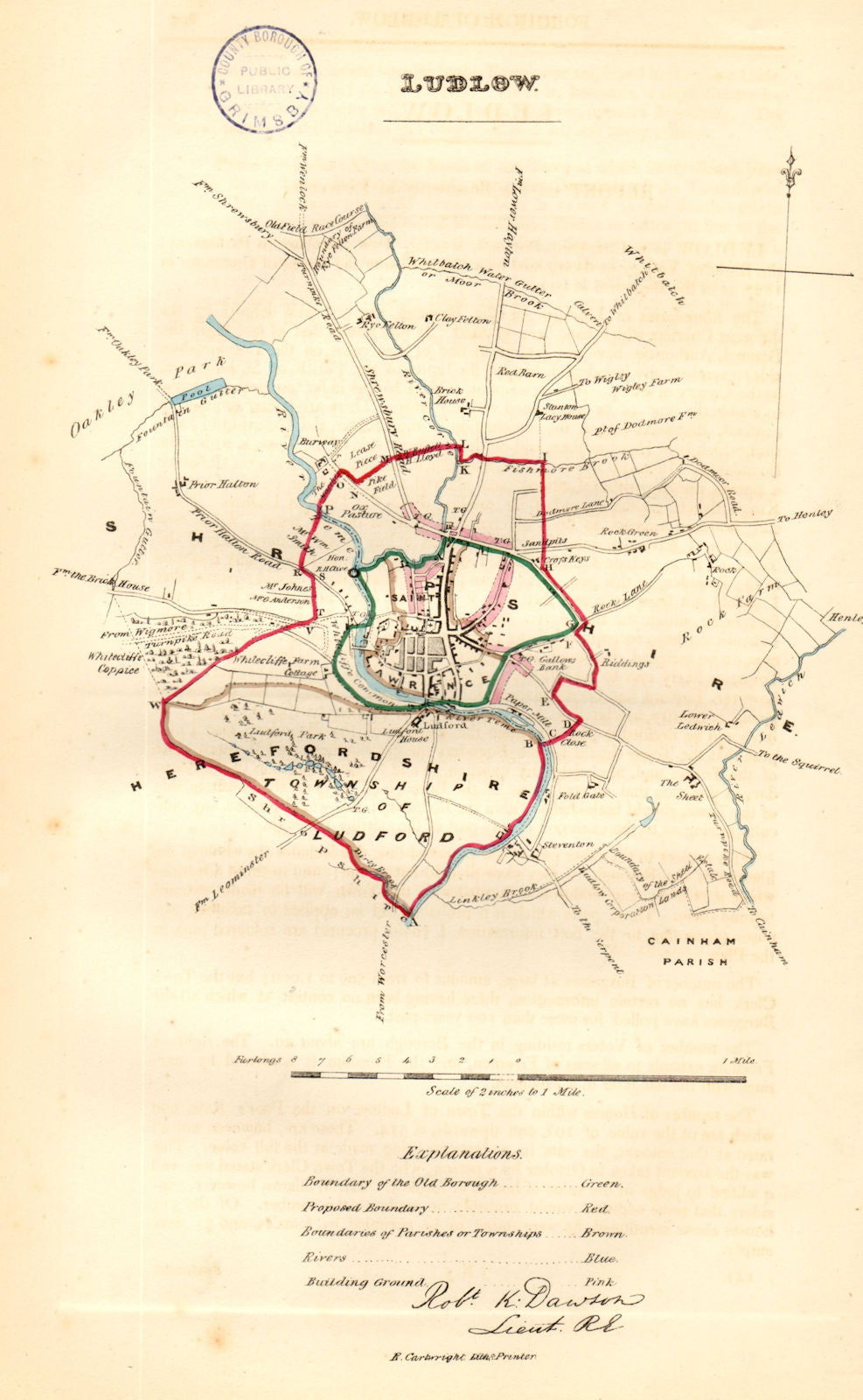LUDLOW town/borough plan. REFORM ACT. Ludford. Shropshire. DAWSON 1832 old map