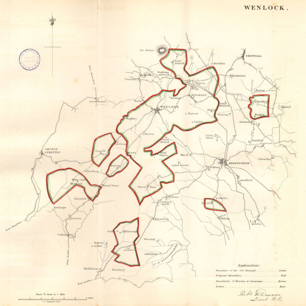 MUCH WENLOCK town/borough plan. REFORM ACT. Shropshire. DAWSON 1832 old map