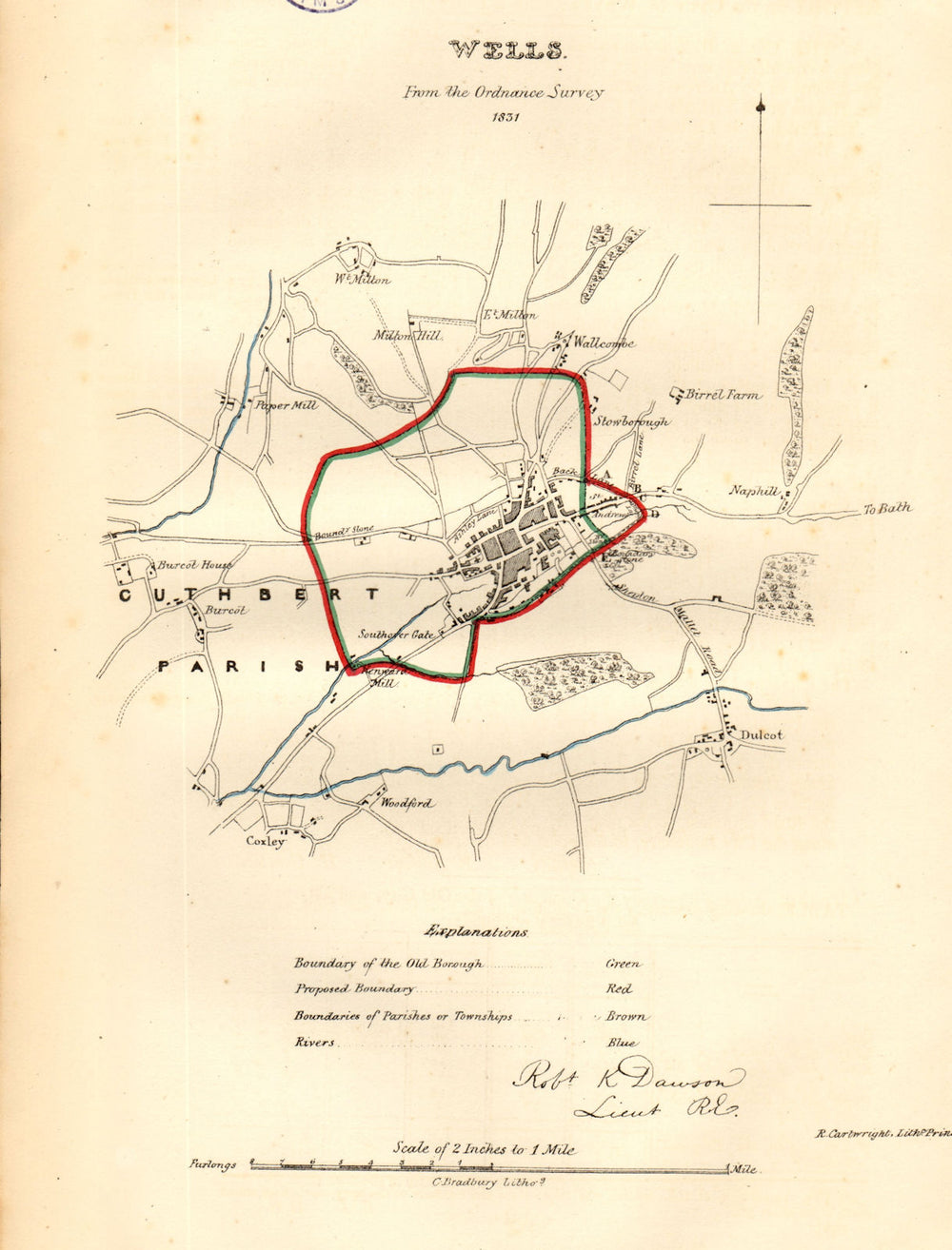 WELLS town/borough plan for the REFORM ACT. Coxley. Somerset. DAWSON 1832 map
