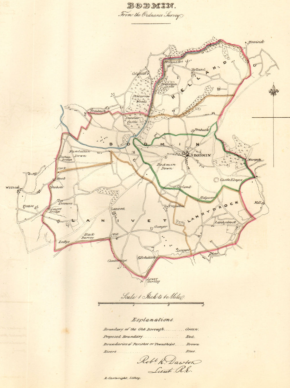 BODMIN borough/town plan. REFORM ACT. Cornwall. DAWSON 1832 old antique map