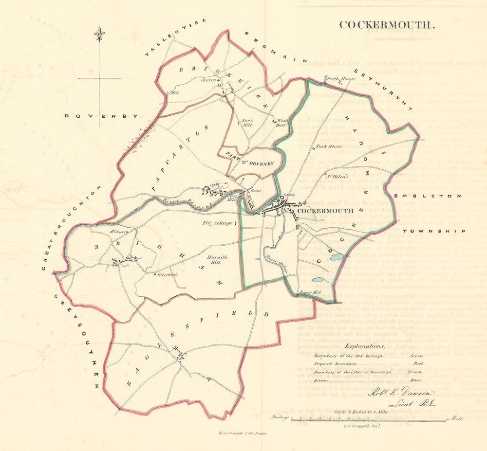 COCKERMOUTH borough/town plan. REFORM ACT. Cumbria. DAWSON 1832 old map