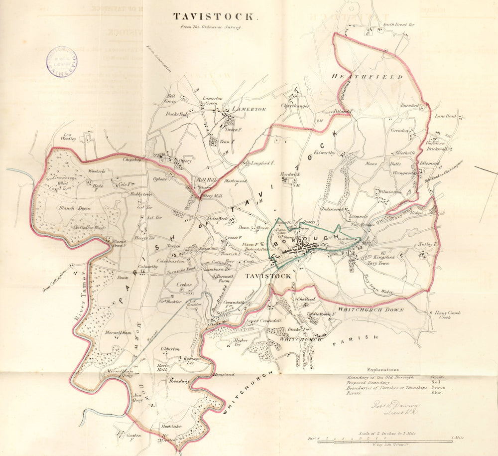 TAVISTOCK borough/town plan. REFORM ACT. Lamerton Devon. DAWSON 1832 old map