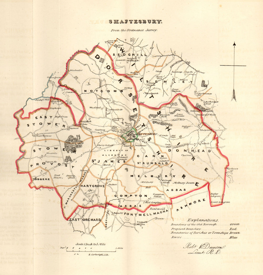 SHAFTESBURY town/borough plan. REFORM ACT. Hartgrove. Dorset. DAWSON 1832 map