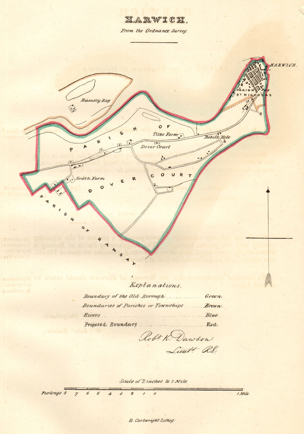 HARWICH town/borough plan for the REFORM ACT. Essex. DAWSON 1832 old map
