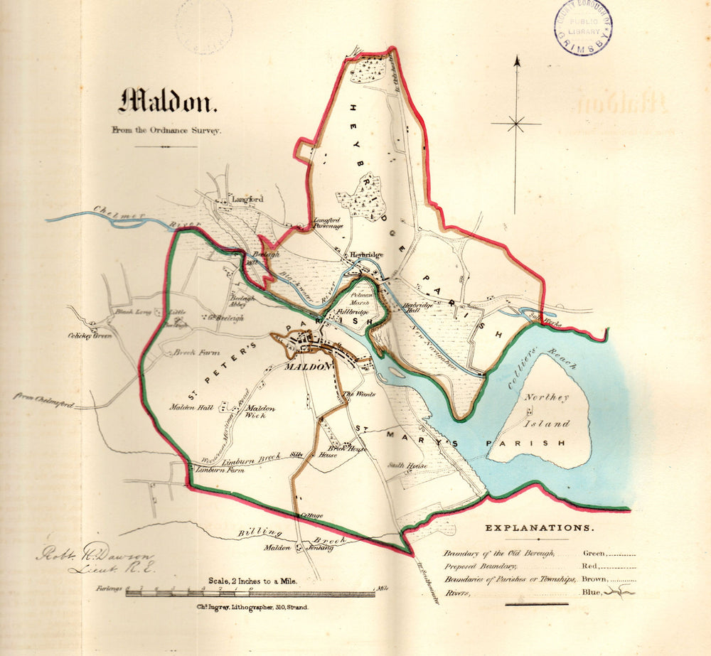 MALDON town/borough plan for the REFORM ACT. Langford. Essex. DAWSON 1832 map