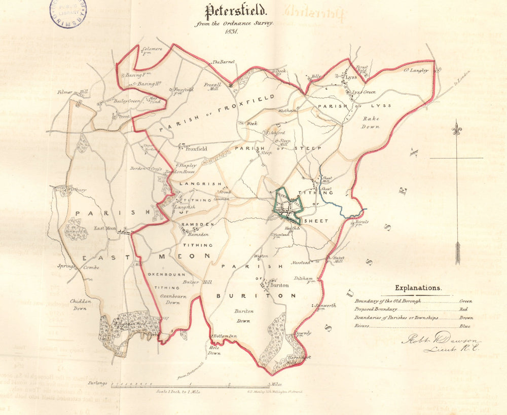 PETERSFIELD town/borough plan. REFORM ACT. East Meon. Hampshire. DAWSON 1832 map