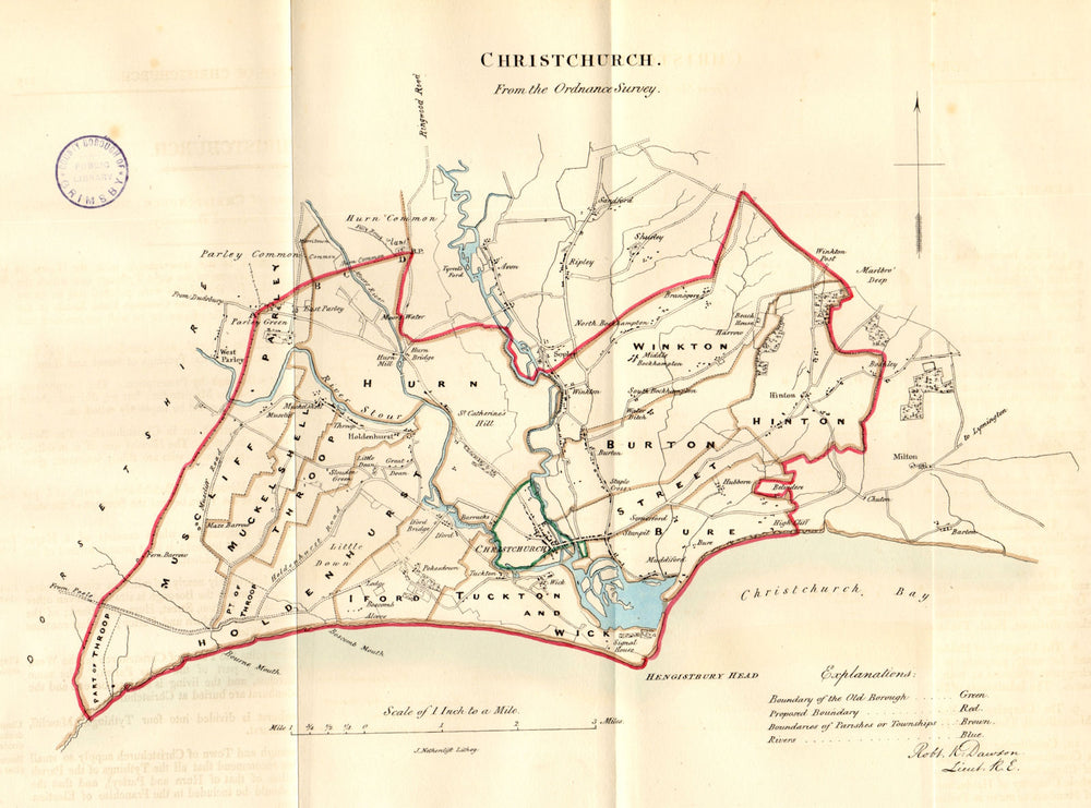CHRISTCHURCH town/borough plan. REFORM ACT. Mudeford. Dorset. DAWSON 1832 map