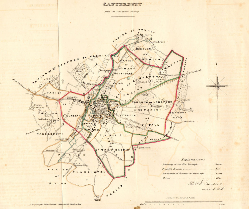 CANTERBURY borough/town plan. REFORM ACT. Fordwich Sturry. Kent. DAWSON 1832 map