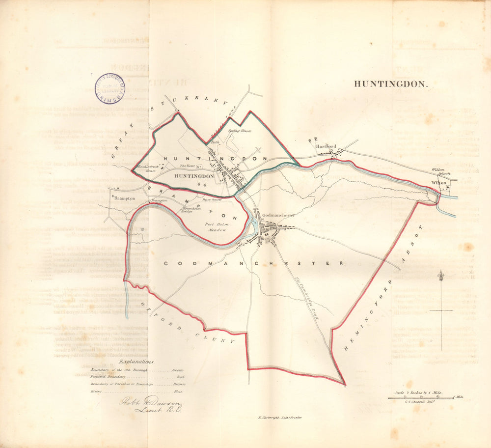 HUNTINGDON borough/town plan. REFORM ACT. Huntingdonshire. DAWSON 1832 old map