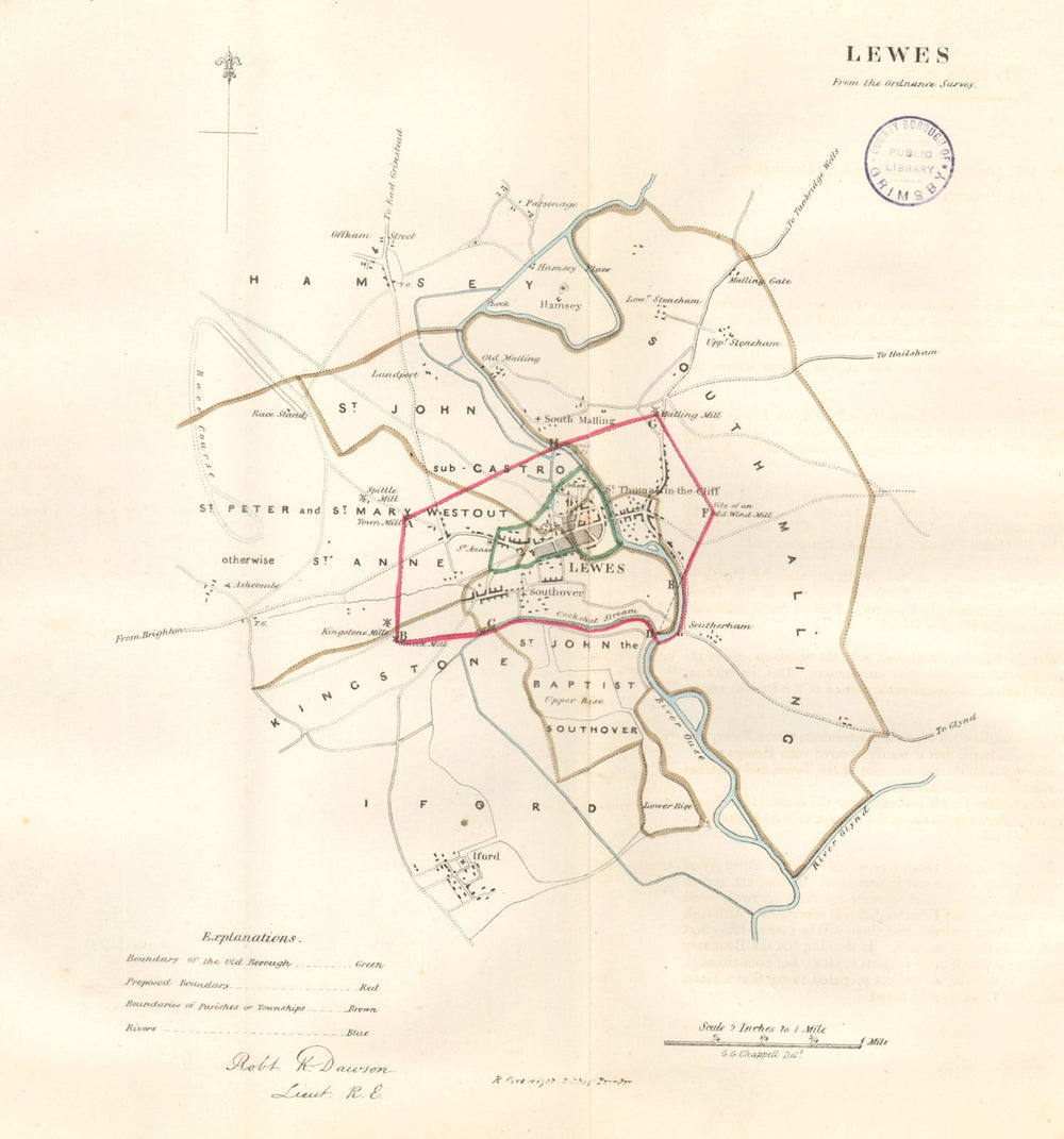 LEWES borough/town plan. REFORM ACT. Sussex. DAWSON 1832 old antique map chart