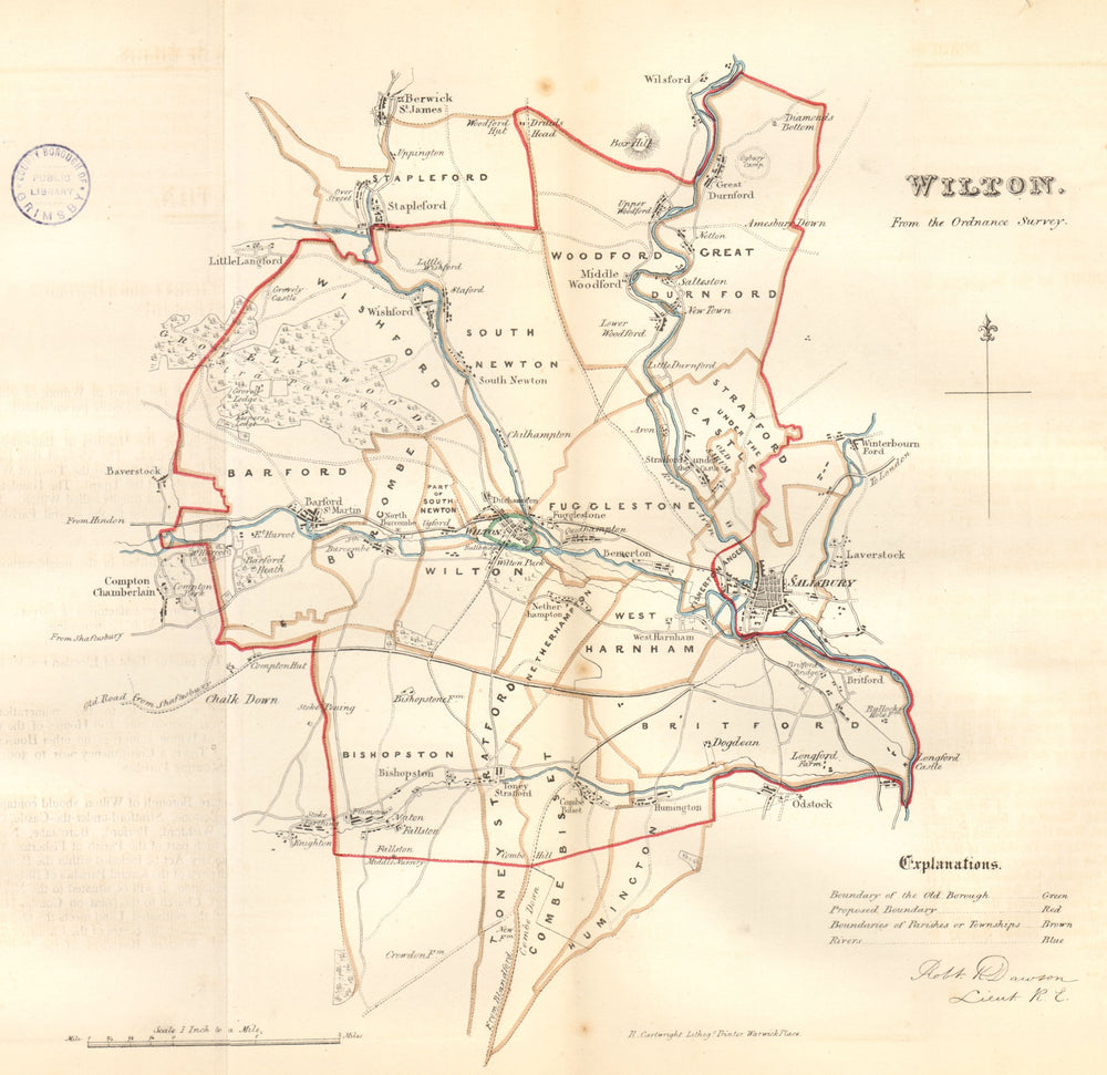 WILTON town/borough plan. REFORM ACT. Salisbury. Wiltshire. DAWSON 1832 map