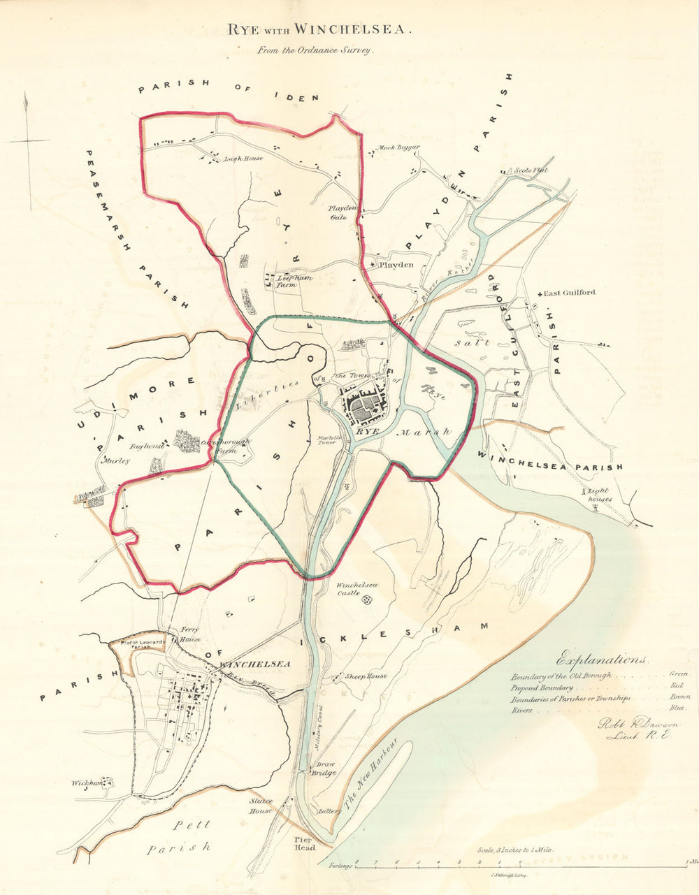 RYE with WINCHELSEA borough/town plan. REFORM ACT. Sussex. DAWSON 1832 old map